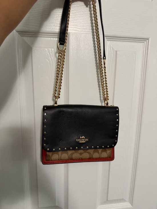 Coach Handbags - Coach Black, Brown & Red Signature Leather Chain Crossbody